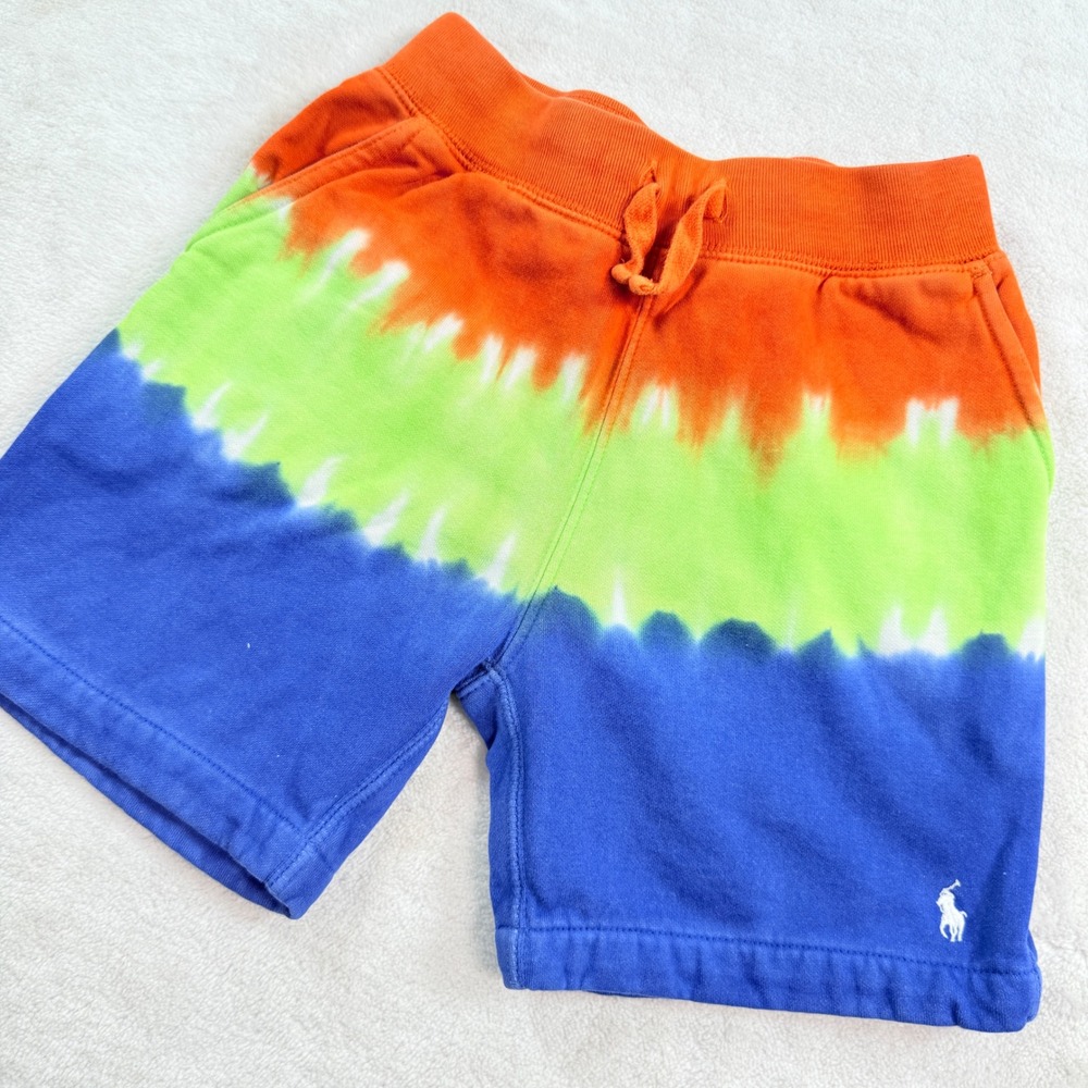 Polo Ralph Lauren Kids Tie Dye Fleece Shorts Orange Green Blue Boys Size 5
